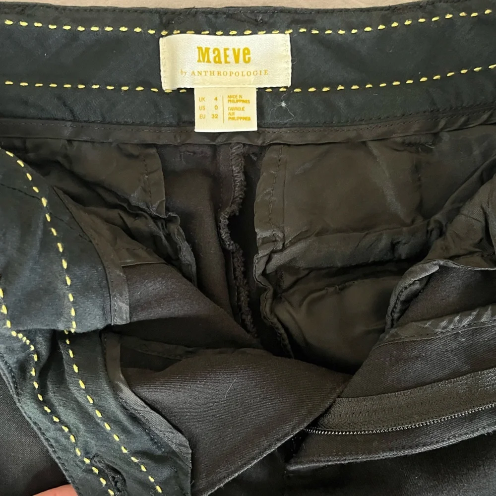 Anthropologie Maeve Pants Size 0 Black  Stretch Straight Leg - Picture 3 of 6